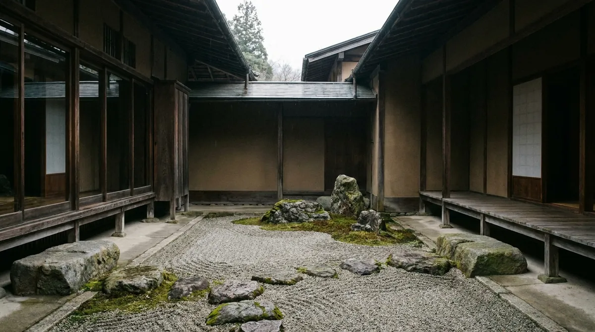 石を積んだ回廊に囲まれた宿の中庭