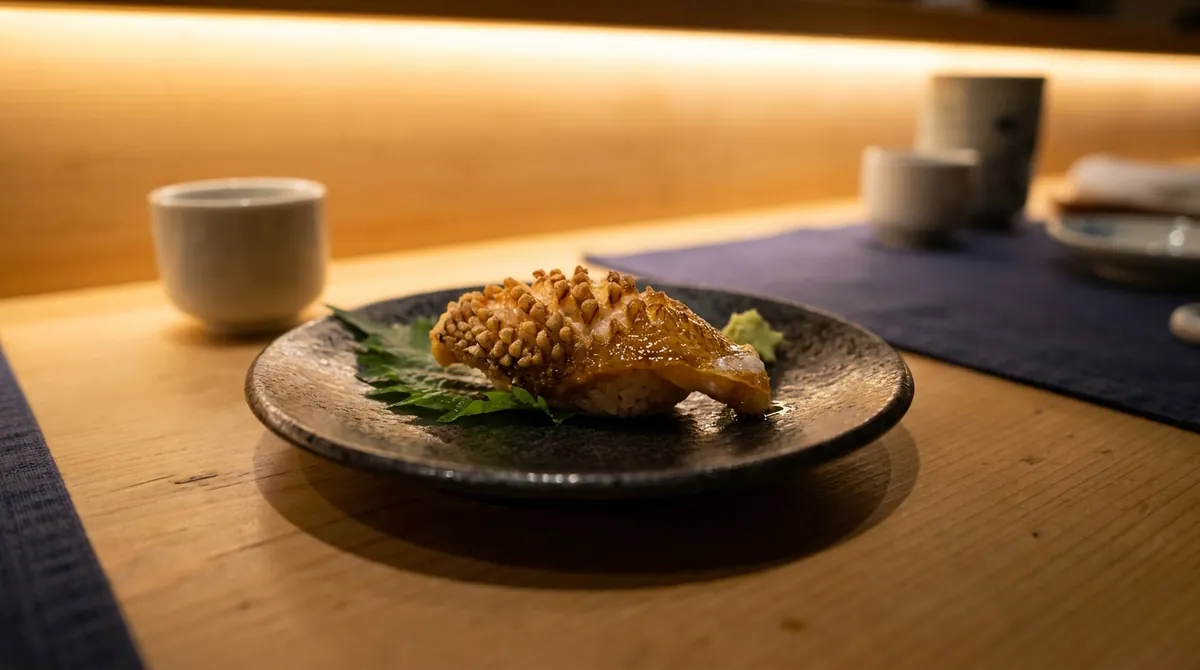 鱗を松笠状に立てて香ばしく焼き上げた甘鯛の松笠焼き