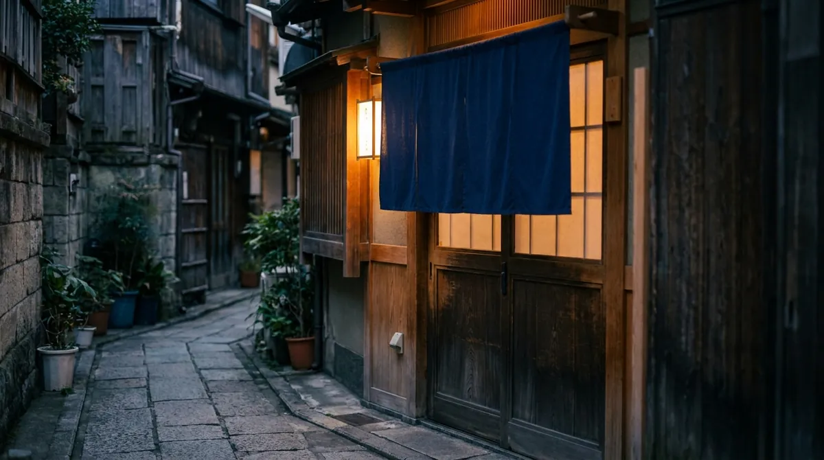 石畳の路地奥、紺の暖簾を掲げるNIGIRI NEXTの入口